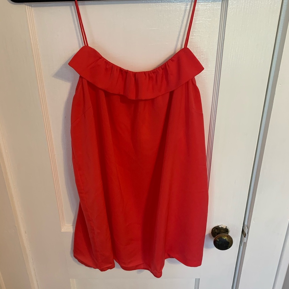 Coral JCrew Tank Top with a Ruffled Front